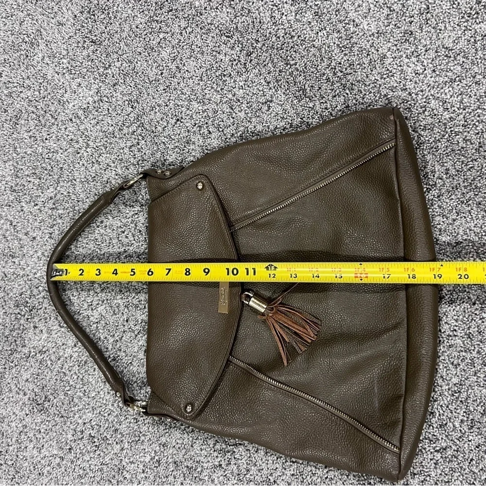 Onna Ehrlich Brown Green Genuine Leather Hobo Shoulder Bag Flap Close